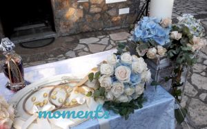 Ανθοστολισμός Γάμου και βάπτισης με γαλάζιες ορτανσίες
