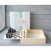 Ξύλινο σκάκι σε κουτάκι μπομπονιέρα βάπτισης