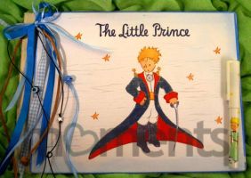 Μικρός Πρίγκιπας ξύλινο βιβλίο ευχών με μπλε-κόκκινη εμφάνιση